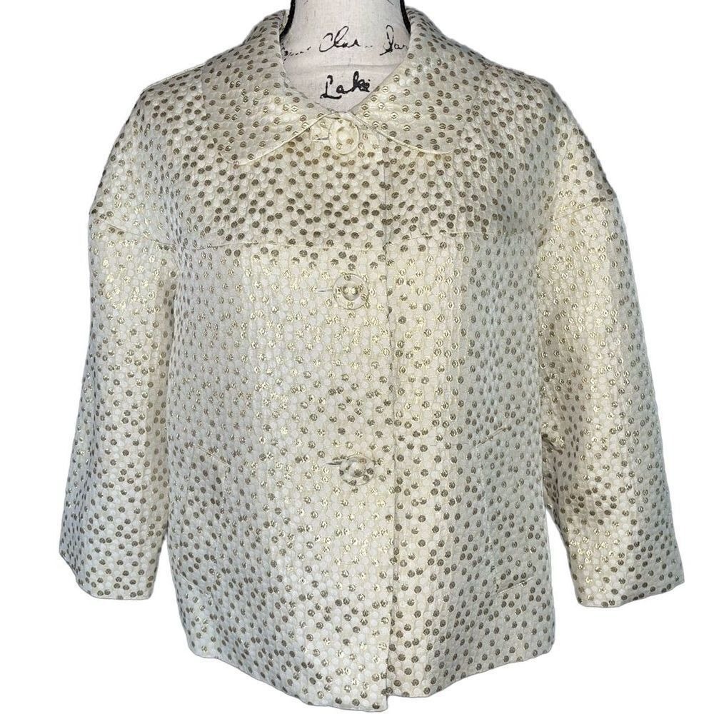 NY‎ Collection Gold Metallic Polka Dot Jacquard Boxy Jacket XL XTPJ0103